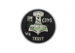 Шеврон "Молот Тора /In God We Trust" /белый на черном/ диаметр 67 мм/  